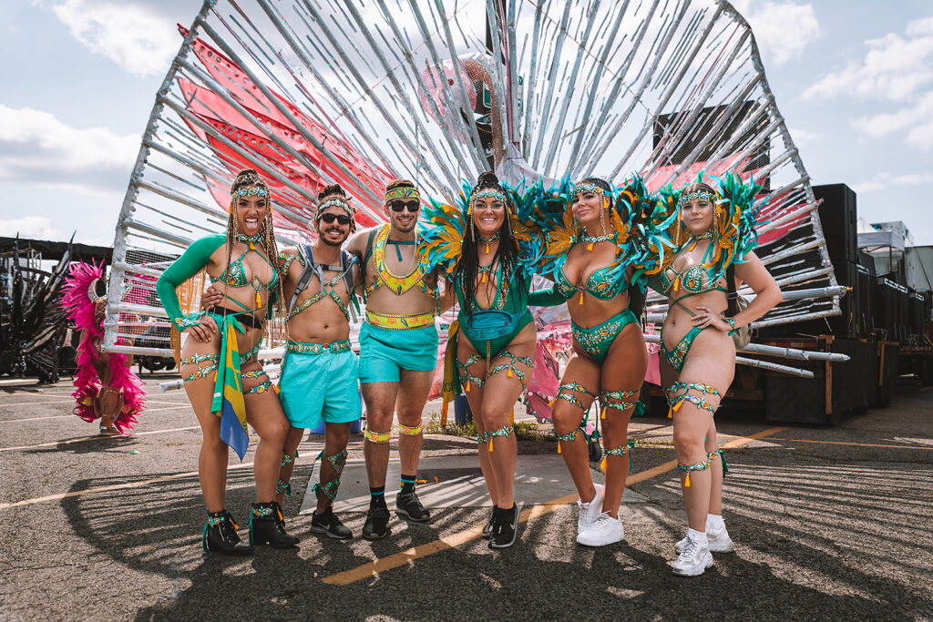 Masqueraders with Sunlime Mas, 1st place Medium Band at the 2022 Toronto Caribbean Carnival Parade.